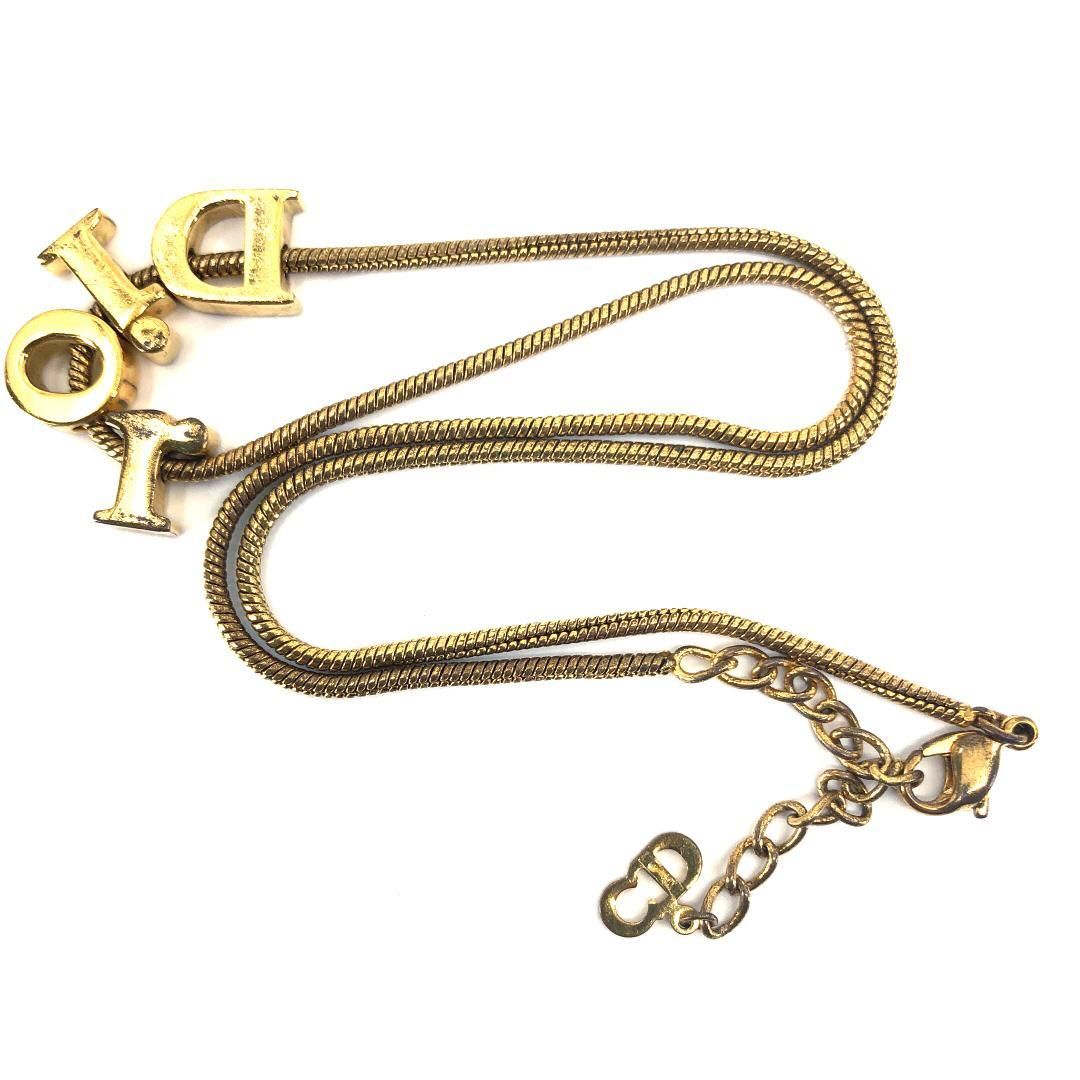 【美品】Christian Dior クリスチャンディオール／ロゴ ネックレス／GP／ゴールド