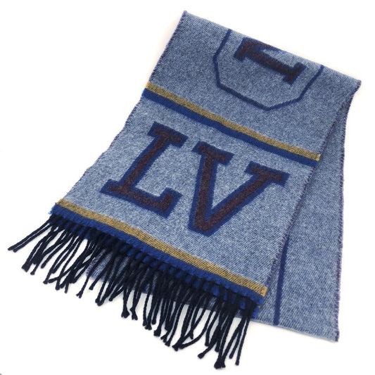 【美品】LOUIS VUITTON ルイヴィトン／エシャルプ LVアスレティックス マフラー M71658／タイポグラフィ／ウール・カシミヤ／グレー