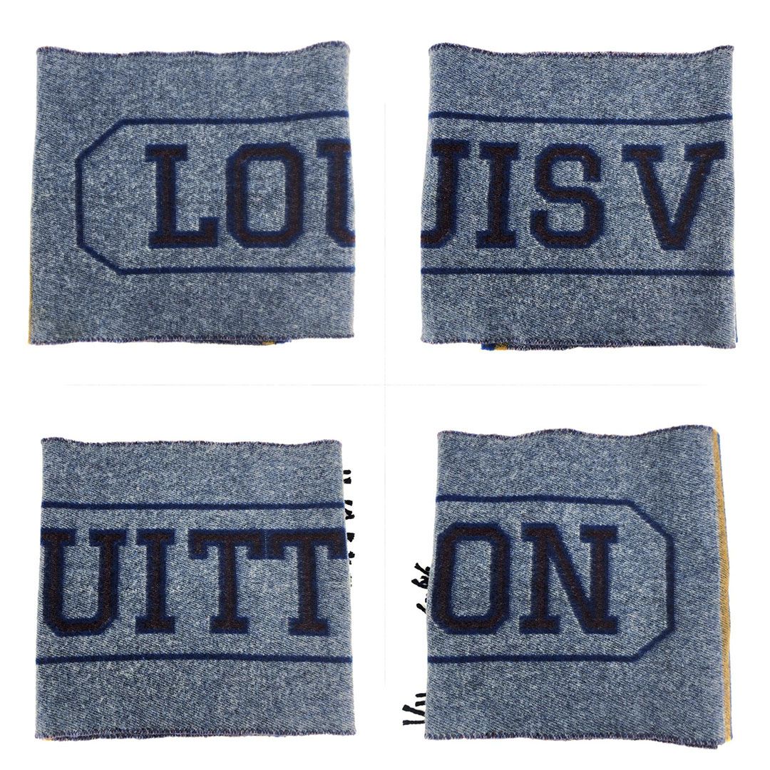 【美品】LOUIS VUITTON ルイヴィトン／エシャルプ LVアスレティックス マフラー M71658／タイポグラフィ／ウール・カシミヤ／グレー