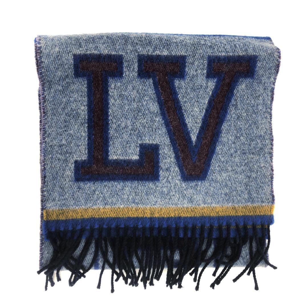 【美品】LOUIS VUITTON ルイヴィトン／エシャルプ LVアスレティックス マフラー M71658／タイポグラフィ／ウール・カシミヤ／グレー