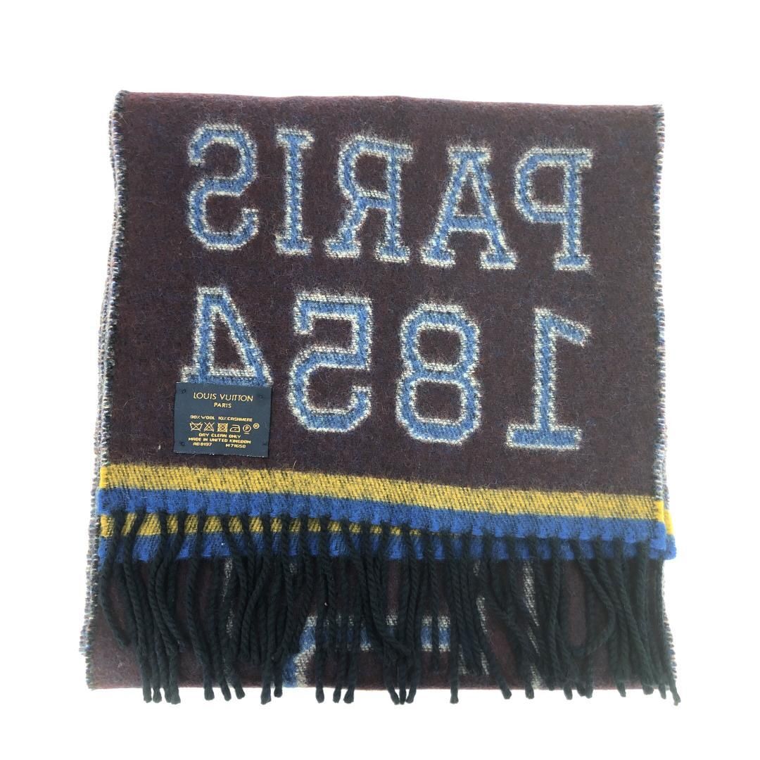 【美品】LOUIS VUITTON ルイヴィトン／エシャルプ LVアスレティックス マフラー M71658／タイポグラフィ／ウール・カシミヤ／グレー