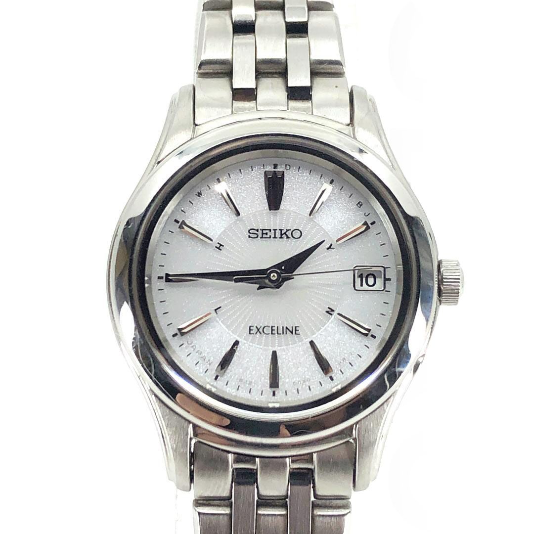【美品】SEIKO セイコー／エクセリーヌ 1B22-0AM0／ソーラークォーツ／ステンレス／シルバー・ホワイト