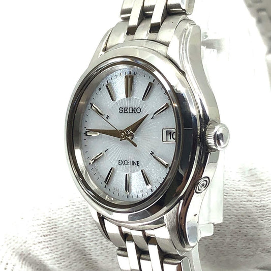 【美品】SEIKO セイコー／エクセリーヌ 1B22-0AM0／ソーラークォーツ／ステンレス／シルバー・ホワイト