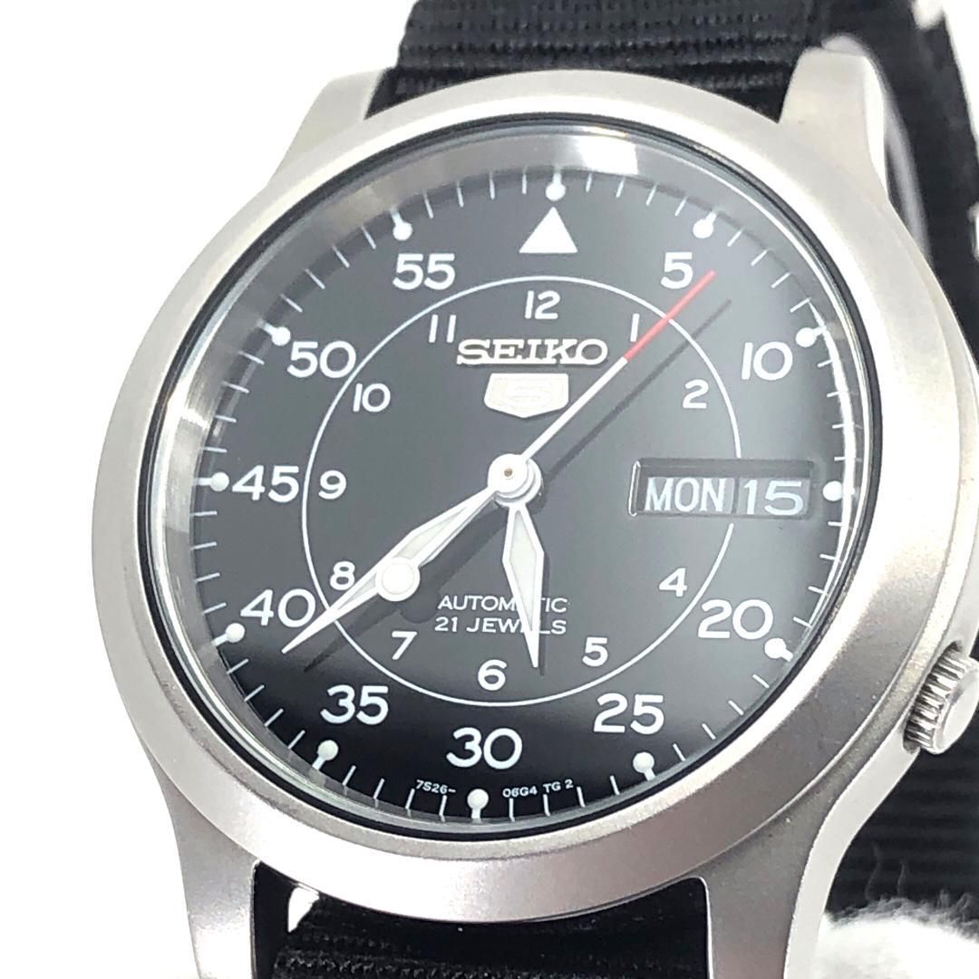【美品】SEIKO セイコー／セイコー5 ミリタリー 7S26-02J0／自動巻き／ステンレス・キャンバス／シルバー・ブラック