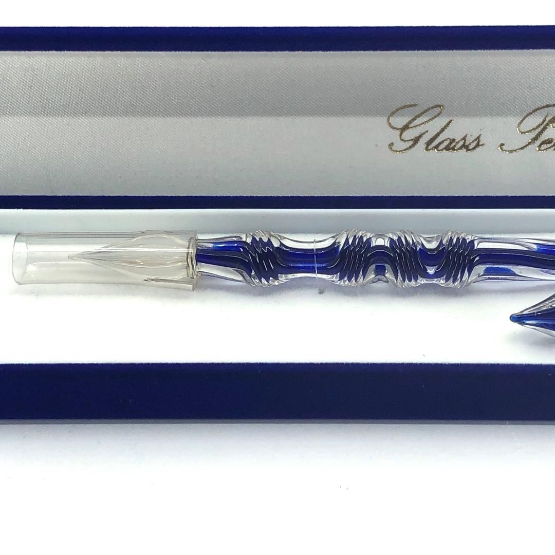 【美品・箱付き】佐瀬工業所／ウォーターマン ガラスペン インクボトル セット／グラス／クリア・ブルー