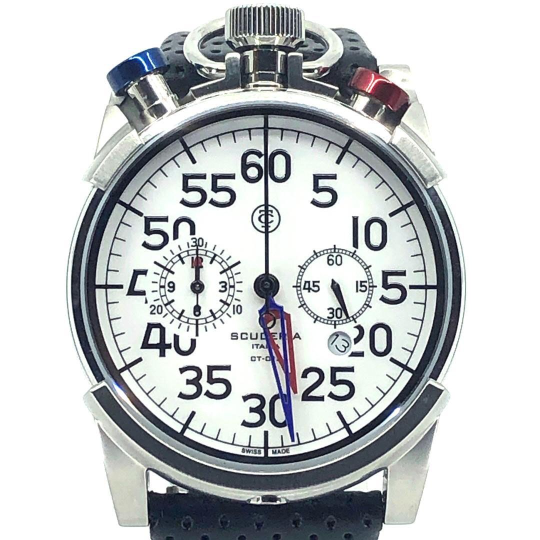 【美品・箱付き】CT SCUDERIA CTスクーデリア／クロノグラフ CORSA CS20100／クォーツ／ステンレス・レザー／シルバー・ブラック