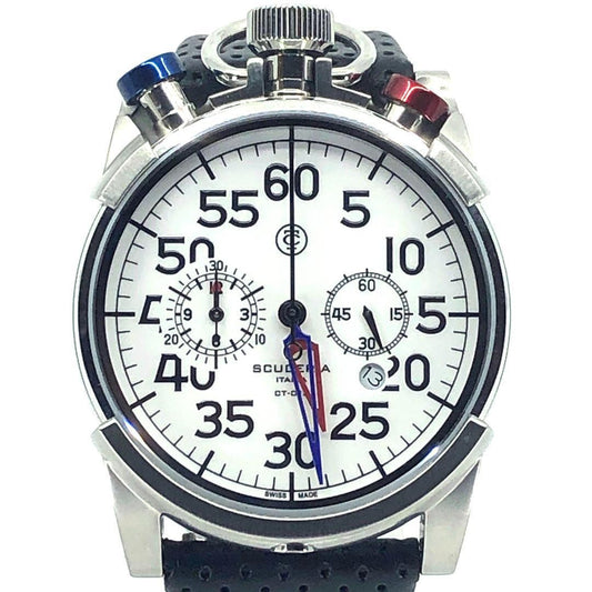 【美品・箱付き】CT SCUDERIA CTスクーデリア／クロノグラフ CORSA CS20100／クォーツ／ステンレス・レザー／シルバー・ブラック