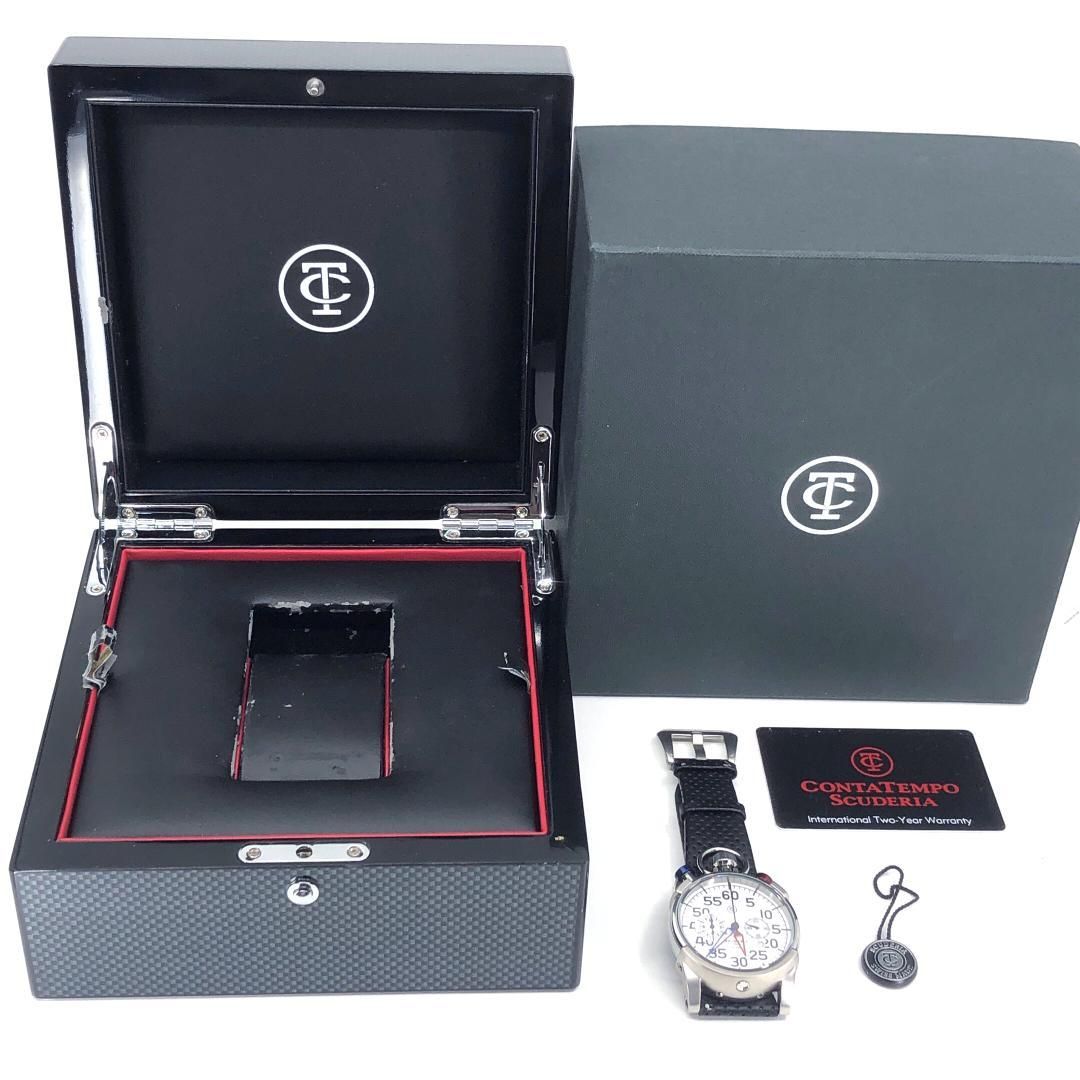 【美品・箱付き】CT SCUDERIA CTスクーデリア／クロノグラフ CORSA CS20100／クォーツ／ステンレス・レザー／シルバー・ブラック