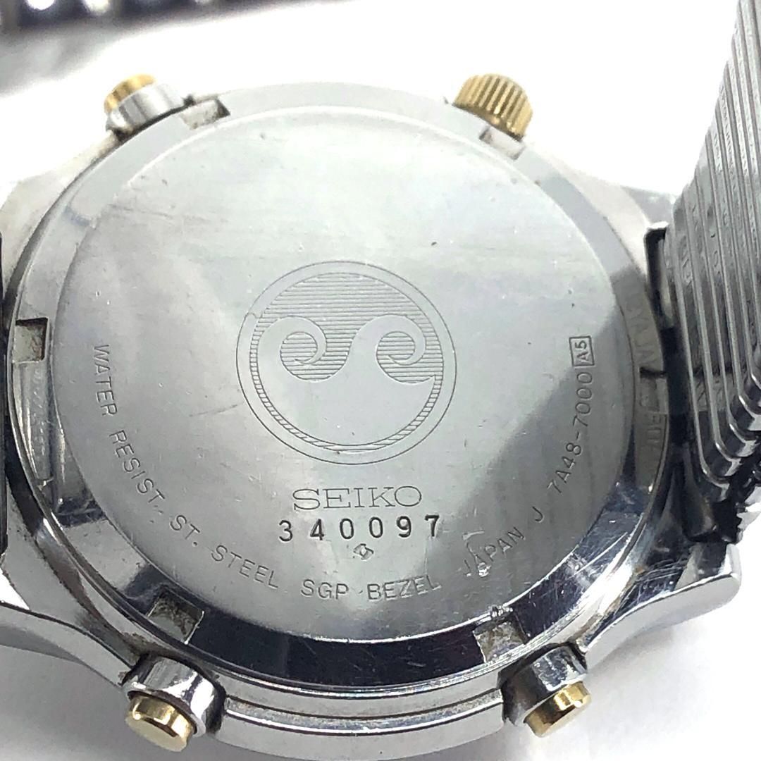 【電池交換済み】SEIKO セイコー／ムーンフェイズ クロノ 7A48-7000／クォーツ／ステンレス／シルバー・ホワイト・ゴールド
