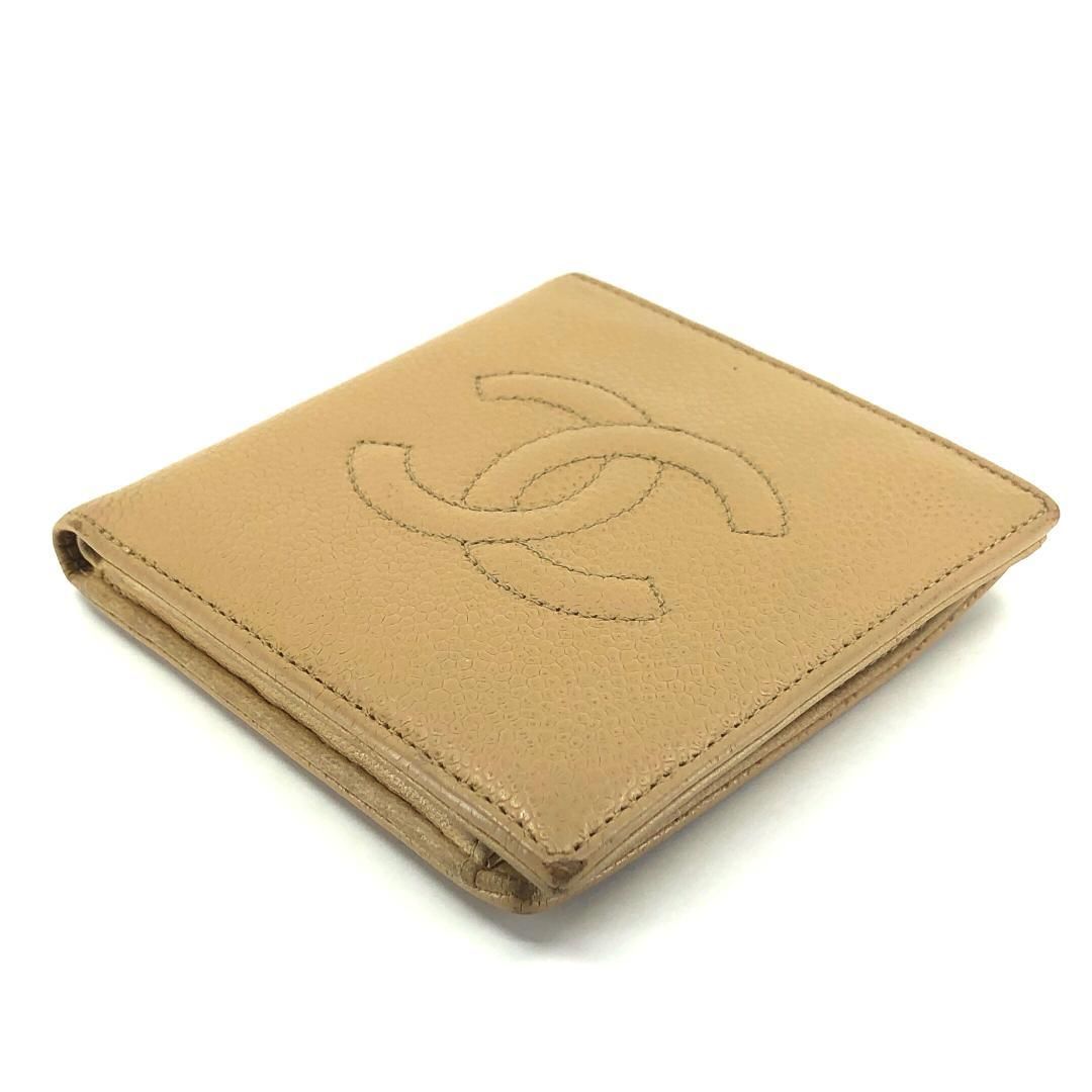 【美品・シール有】CHANEL シャネル／キャビアスキン  ココマーク 二つ折り財布／レザー／イエロー