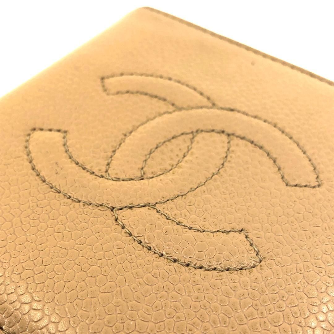 【美品・シール有】CHANEL シャネル／キャビアスキン  ココマーク 二つ折り財布／レザー／イエロー