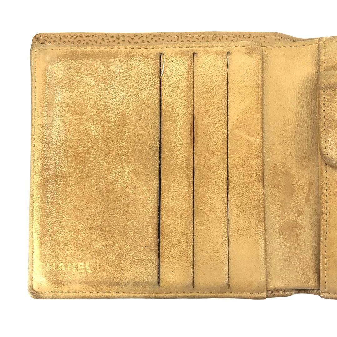 【美品・シール有】CHANEL シャネル／キャビアスキン  ココマーク 二つ折り財布／レザー／イエロー