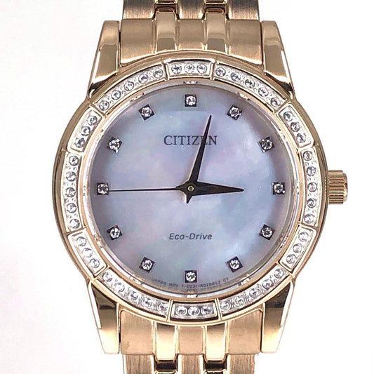 【日本未発売・美品】シチズン／スワロフスキー E031-R011901／ソーラークォーツ／GP・スワロフスキー・シェル文字盤／ゴールド