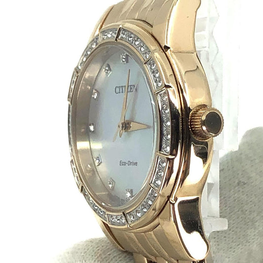 【日本未発売・美品】シチズン／スワロフスキー E031-R011901／ソーラークォーツ／GP・スワロフスキー・シェル文字盤／ゴールド