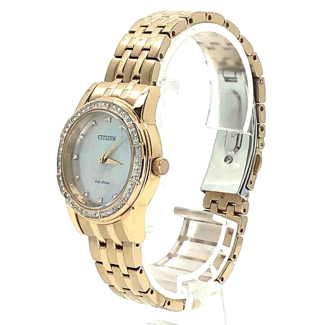 【日本未発売・美品】シチズン／スワロフスキー E031-R011901／ソーラークォーツ／GP・スワロフスキー・シェル文字盤／ゴールド