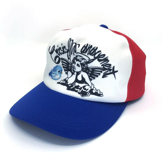 【美品】beauty:beast ビューティービースト／キラーエンジェル トラッカーキャップ／F／Y2K／ポリエステル／ブルー・ホワイト・レッド