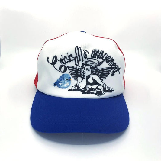 【美品】beauty:beast ビューティービースト／キラーエンジェル トラッカーキャップ／F／Y2K／ポリエステル／ブルー・ホワイト・レッド