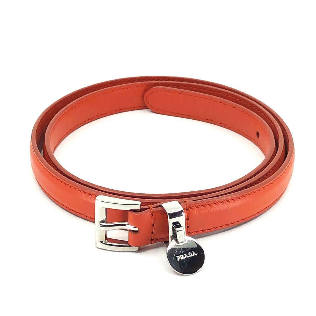 【美品】PRADA プラダ／レディース ベルト オレンジ／75/30／レザー・ステンレス／オレンジ・シルバー