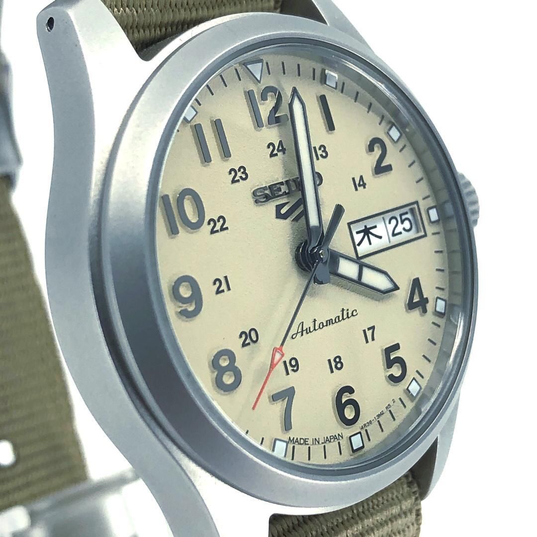 【美品】SEIKO セイコー／セイコー5 4R36-13P0／自動巻き／裏スケ／ステンレス・キャンバス／シルバー・サンド・カーキ