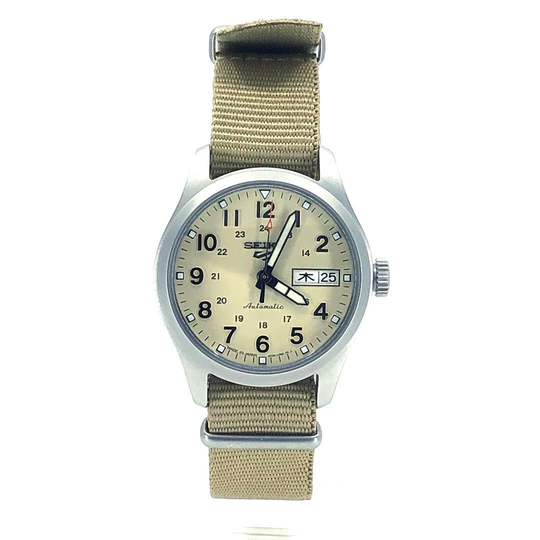 【美品】SEIKO セイコー／セイコー5 4R36-13P0／自動巻き／裏スケ／ステンレス・キャンバス／シルバー・サンド・カーキ