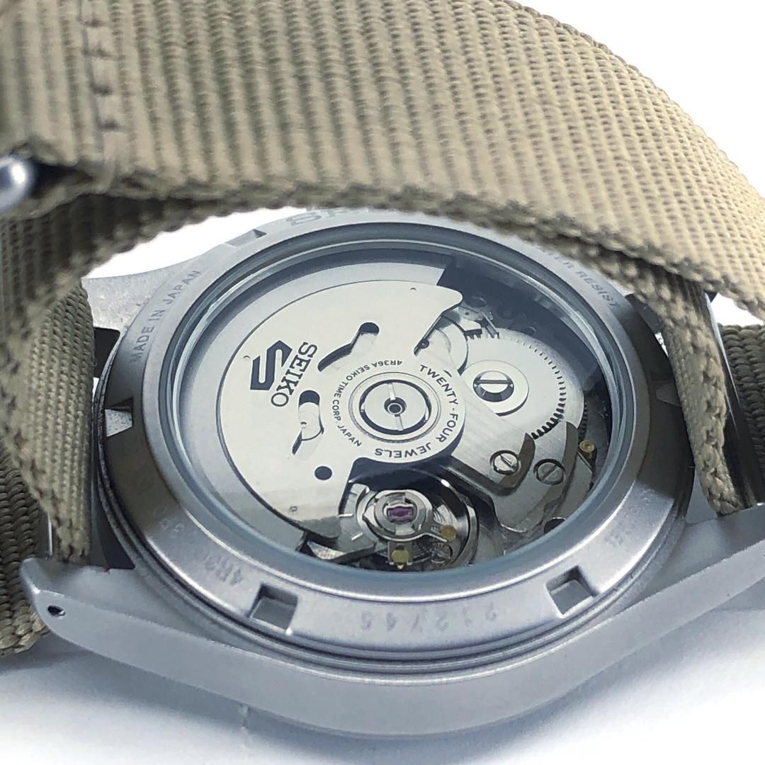 【美品】SEIKO セイコー／セイコー5 4R36-13P0／自動巻き／裏スケ／ステンレス・キャンバス／シルバー・サンド・カーキ