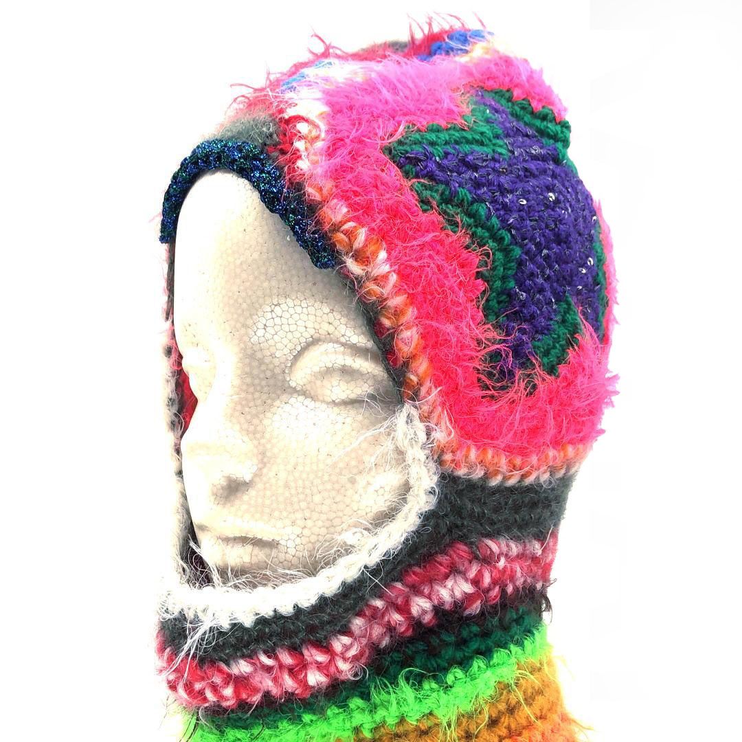 【美品】ラットハット／バラクラバ マルチカラー／スターモチーフ／モヘヤ・ウール・スパンコール／マルチカラー