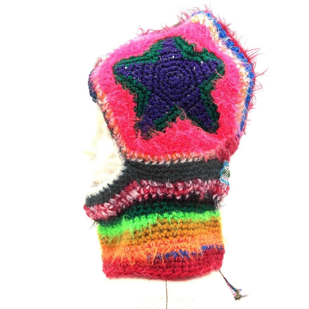 【美品】ラットハット／バラクラバ マルチカラー／スターモチーフ／モヘヤ・ウール・スパンコール／マルチカラー