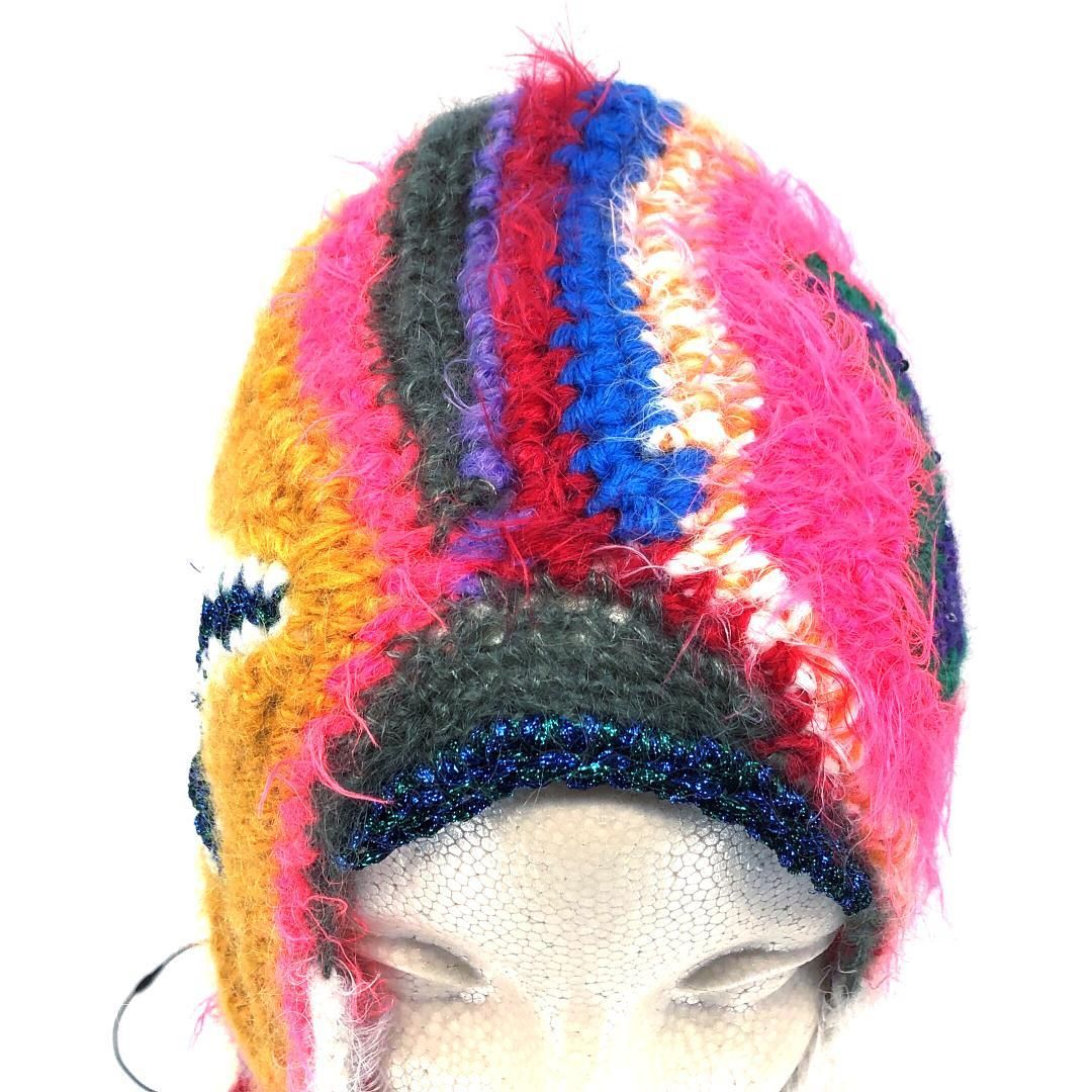 【美品】ラットハット／バラクラバ マルチカラー／スターモチーフ／モヘヤ・ウール・スパンコール／マルチカラー