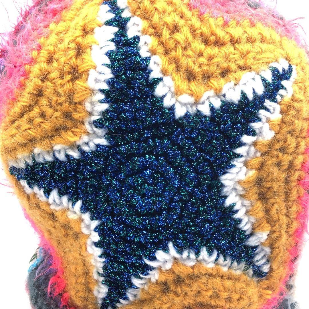 【美品】ラットハット／バラクラバ マルチカラー／スターモチーフ／モヘヤ・ウール・スパンコール／マルチカラー