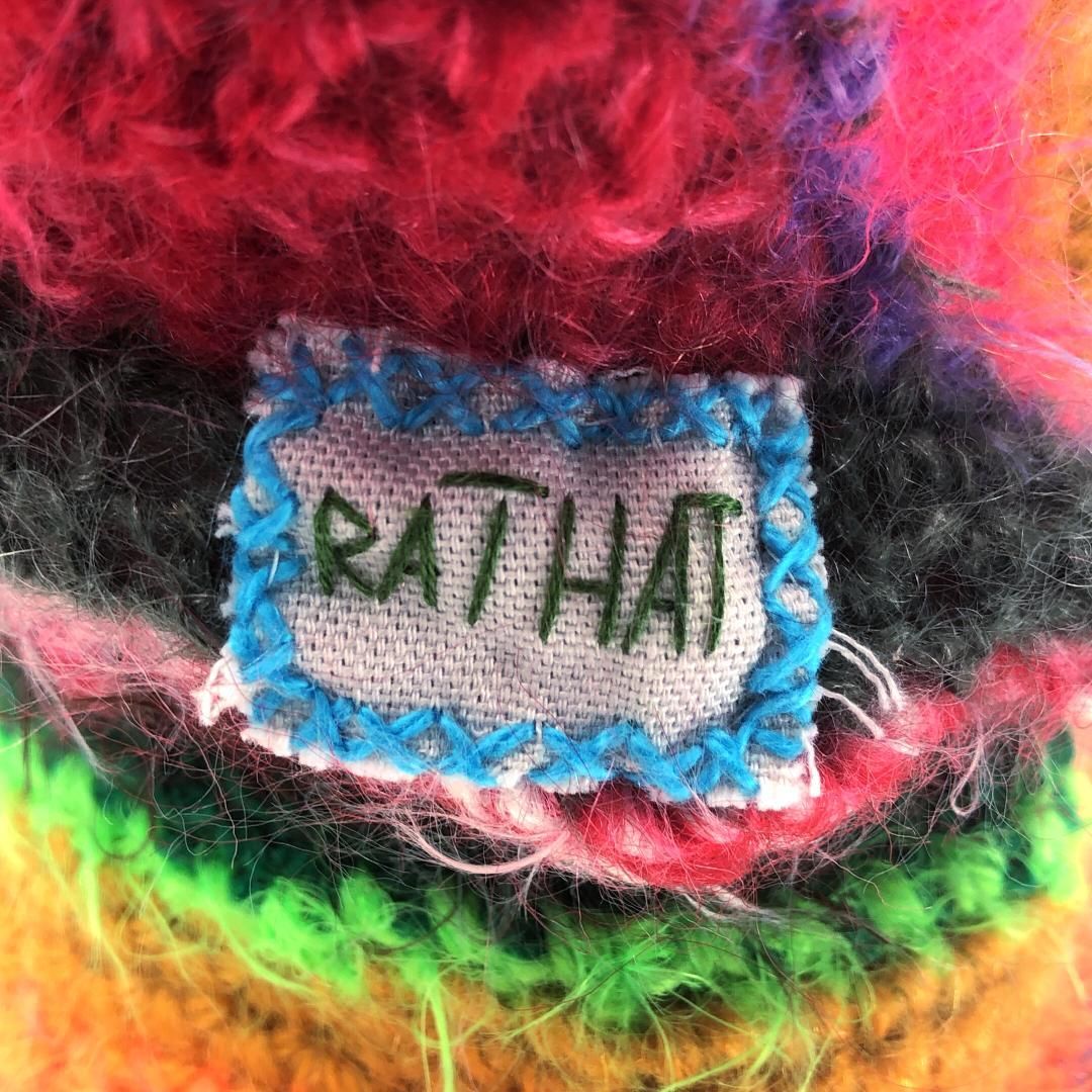 【美品】ラットハット／バラクラバ マルチカラー／スターモチーフ／モヘヤ・ウール・スパンコール／マルチカラー