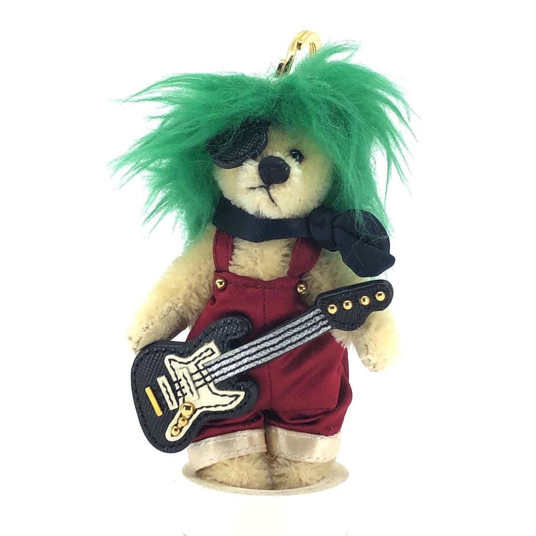 【美品】PRADA プラダ／ベア＆ギター キーホルダー キーチェーン／クマ／ウール・レザー・ポリエステル／マルチカラー