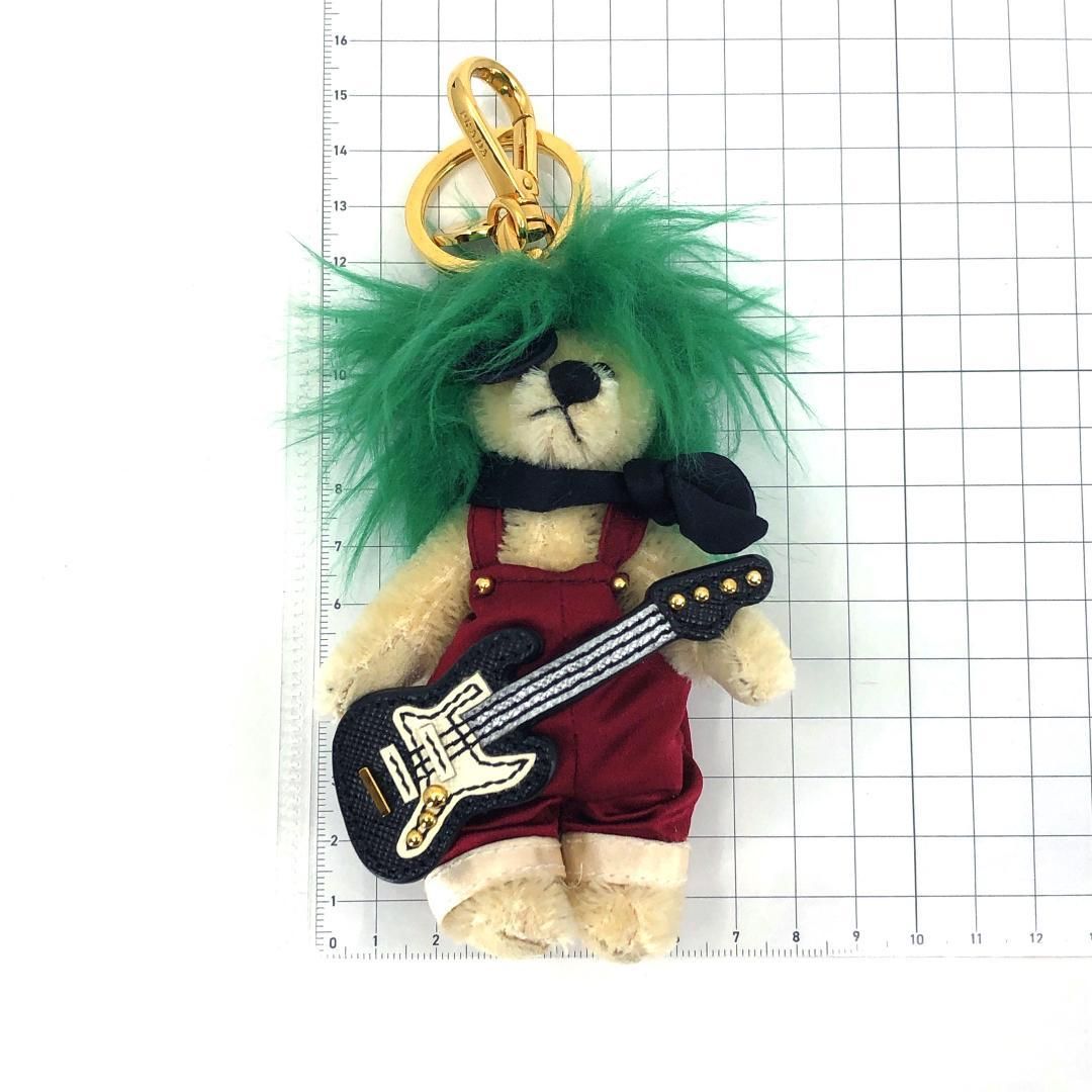 【美品】PRADA プラダ／ベア＆ギター キーホルダー キーチェーン／クマ／ウール・レザー・ポリエステル／マルチカラー