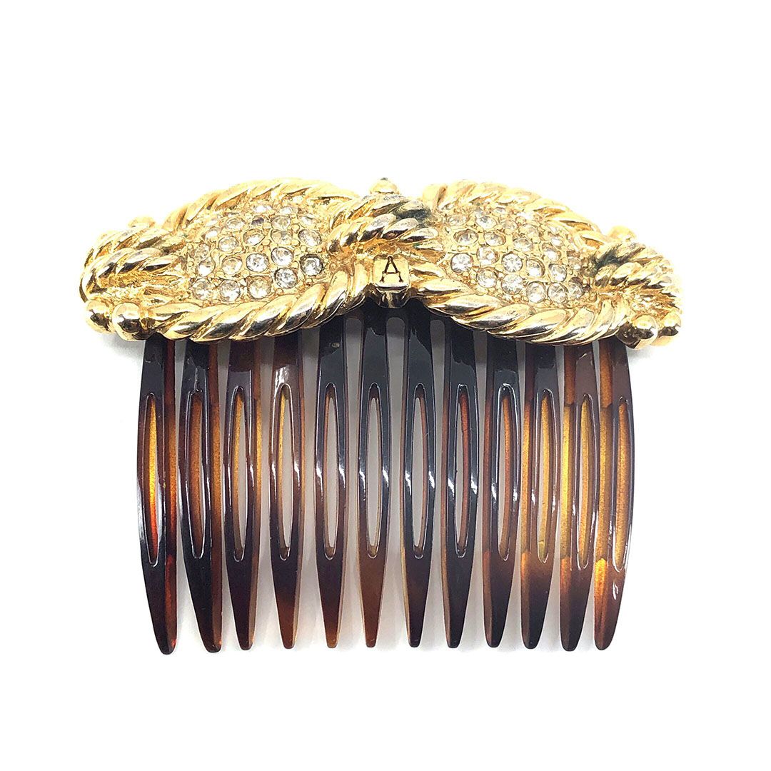 ALEXANDRE DE PARIS アレクサンドルドゥパリ／ヘアアクセサリー ヘアコーム かんざし 小／ラインストーン べっ甲調／ブラウン ゴールド／AP01