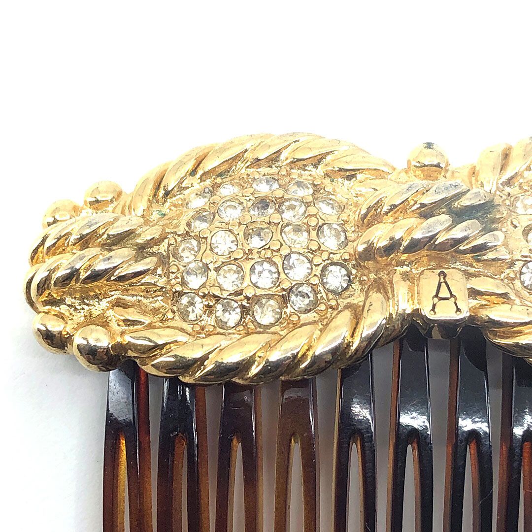 ALEXANDRE DE PARIS アレクサンドルドゥパリ／ヘアアクセサリー ヘアコーム かんざし 小／ラインストーン べっ甲調／ブラウン ゴールド／AP01