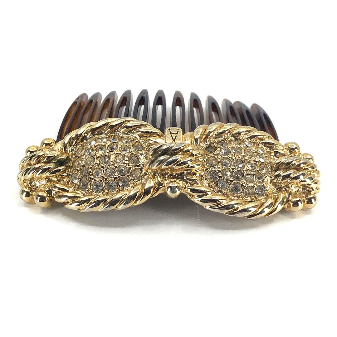 ALEXANDRE DE PARIS アレクサンドルドゥパリ／ヘアアクセサリー ヘアコーム かんざし 小／ラインストーン べっ甲調／ブラウン ゴールド／AP01