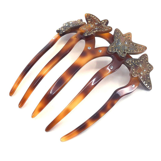 ALEXANDRE DE PARIS アレクサンドルドゥパリ／ヘアアクセサリー ヘアコーム かんざし 大／ラインストーン べっ甲調／ブラウン ゴールド／AP02