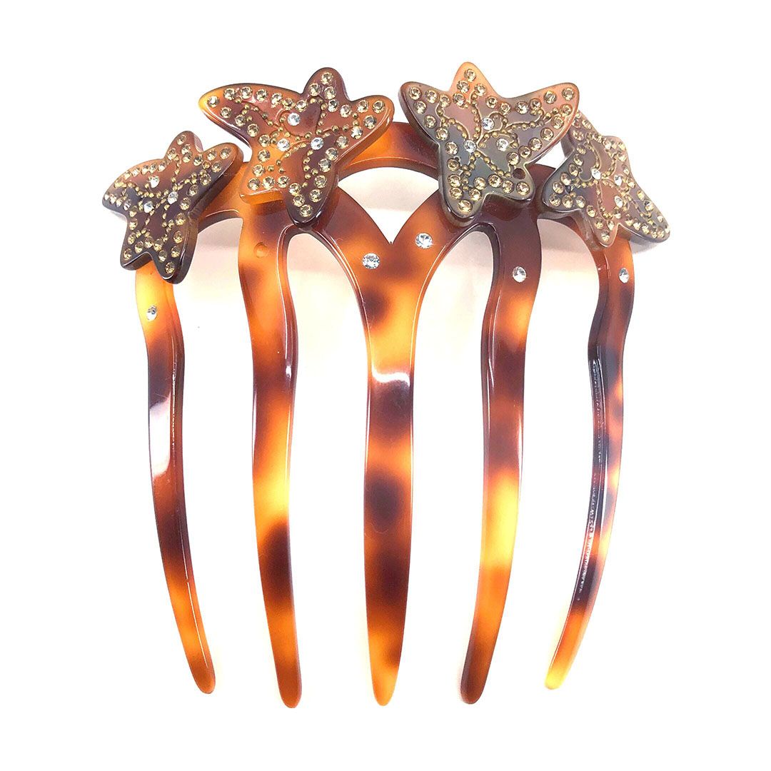 ALEXANDRE DE PARIS アレクサンドルドゥパリ／ヘアアクセサリー ヘアコーム かんざし 大／ラインストーン べっ甲調／ブラウン ゴールド／AP02