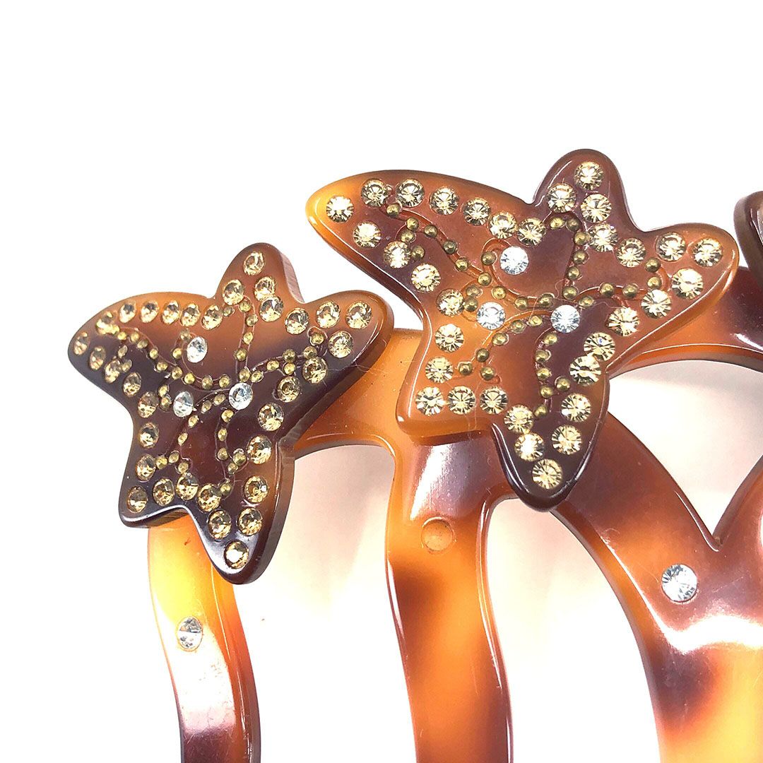 ALEXANDRE DE PARIS アレクサンドルドゥパリ／ヘアアクセサリー ヘアコーム かんざし 大／ラインストーン べっ甲調／ブラウン ゴールド／AP02