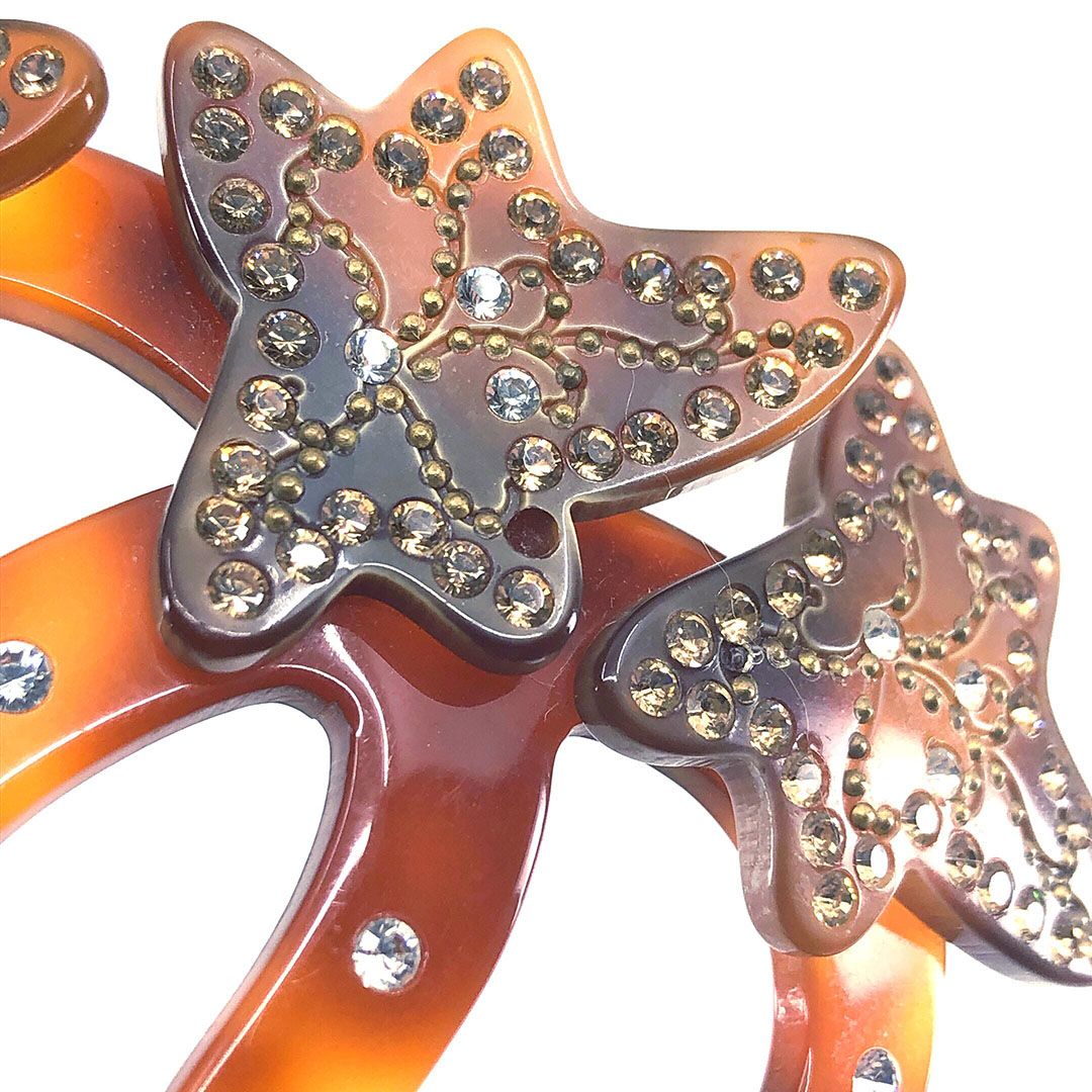 ALEXANDRE DE PARIS アレクサンドルドゥパリ／ヘアアクセサリー ヘアコーム かんざし 大／ラインストーン べっ甲調／ブラウン ゴールド／AP02