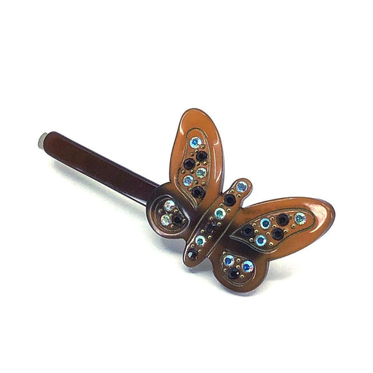 ALEXANDRE DE PARIS アレクサンドルドゥパリ／ヘアアクセサリー ヘアクリップ バタフライ 蝶／カラー ラインストーン／ブラウン ゴールド／AP03