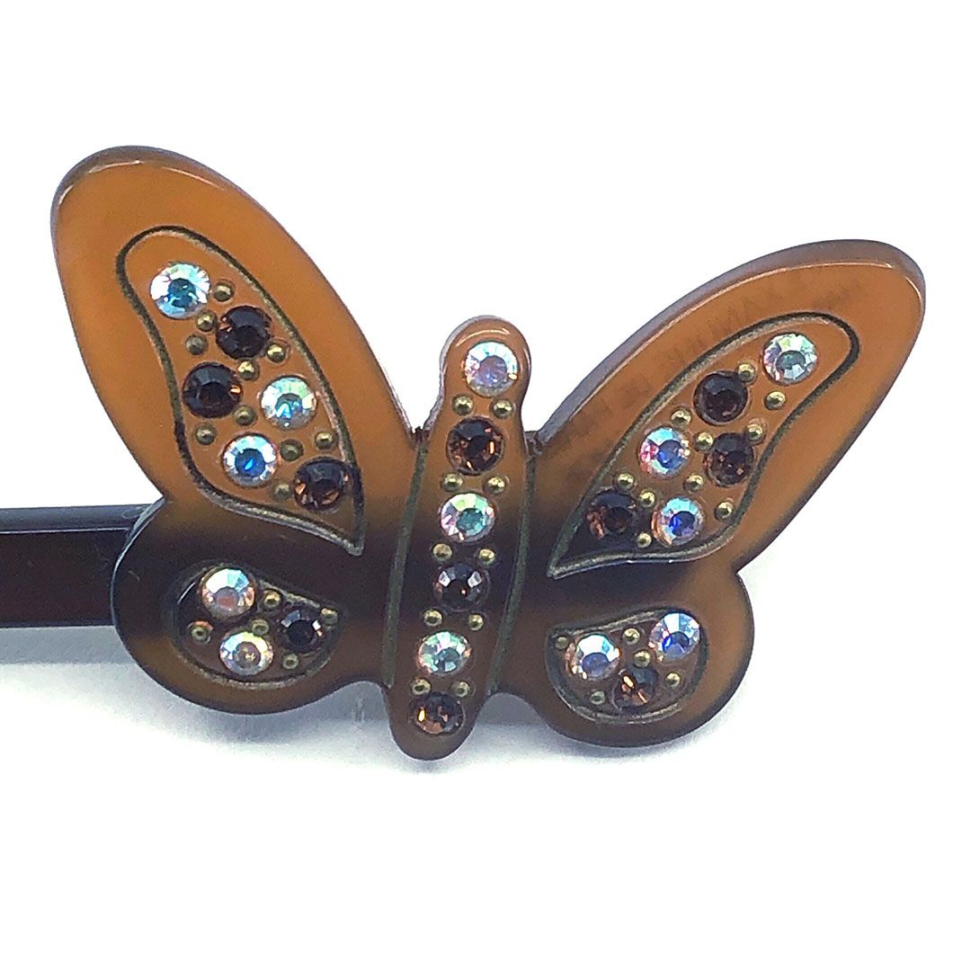 ALEXANDRE DE PARIS アレクサンドルドゥパリ／ヘアアクセサリー ヘアクリップ バタフライ 蝶／カラー ラインストーン／ブラウン ゴールド／AP03
