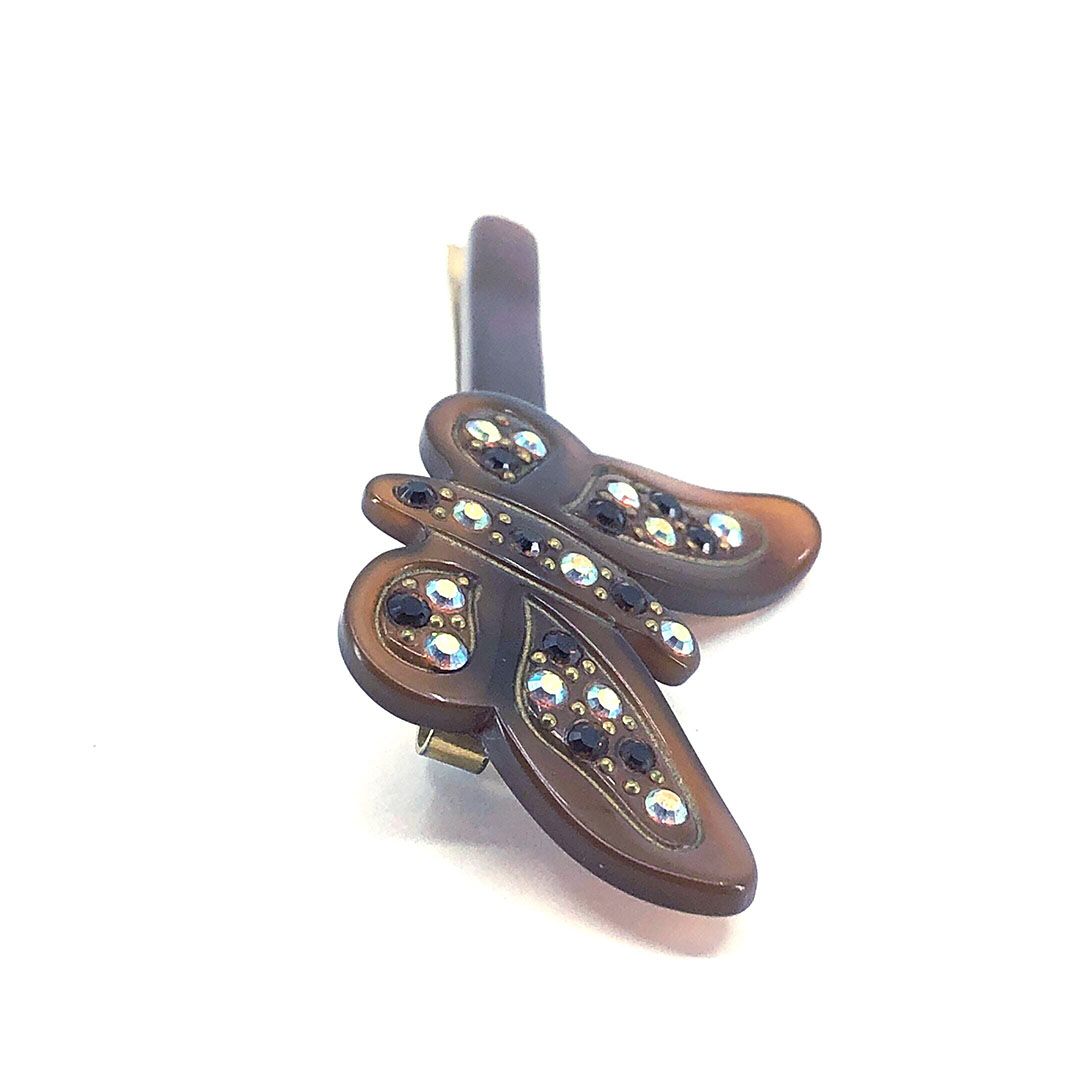 ALEXANDRE DE PARIS アレクサンドルドゥパリ／ヘアアクセサリー ヘアクリップ バタフライ 蝶／カラー ラインストーン／ブラウン ゴールド／AP03