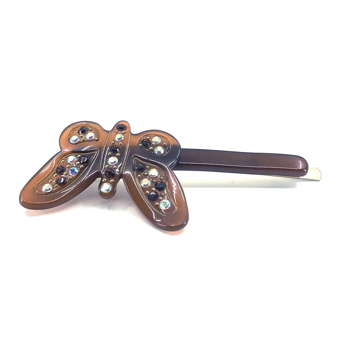 ALEXANDRE DE PARIS アレクサンドルドゥパリ／ヘアアクセサリー ヘアクリップ バタフライ 蝶／カラー ラインストーン／ブラウン ゴールド／AP03