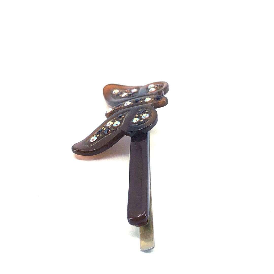 ALEXANDRE DE PARIS アレクサンドルドゥパリ／ヘアアクセサリー ヘアクリップ バタフライ 蝶／カラー ラインストーン／ブラウン ゴールド／AP03