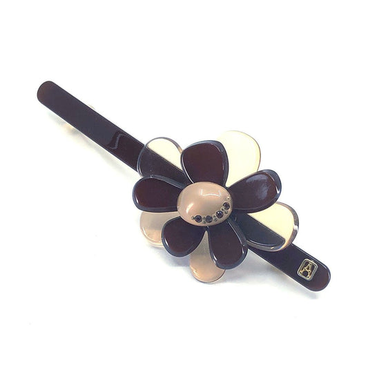 ALEXANDRE DE PARIS アレクサンドルドゥパリ／ヘアアクセサリー バレッタ フラワー 花／カラー ラインストーン／ブラウン ゴールド クリア／AP04