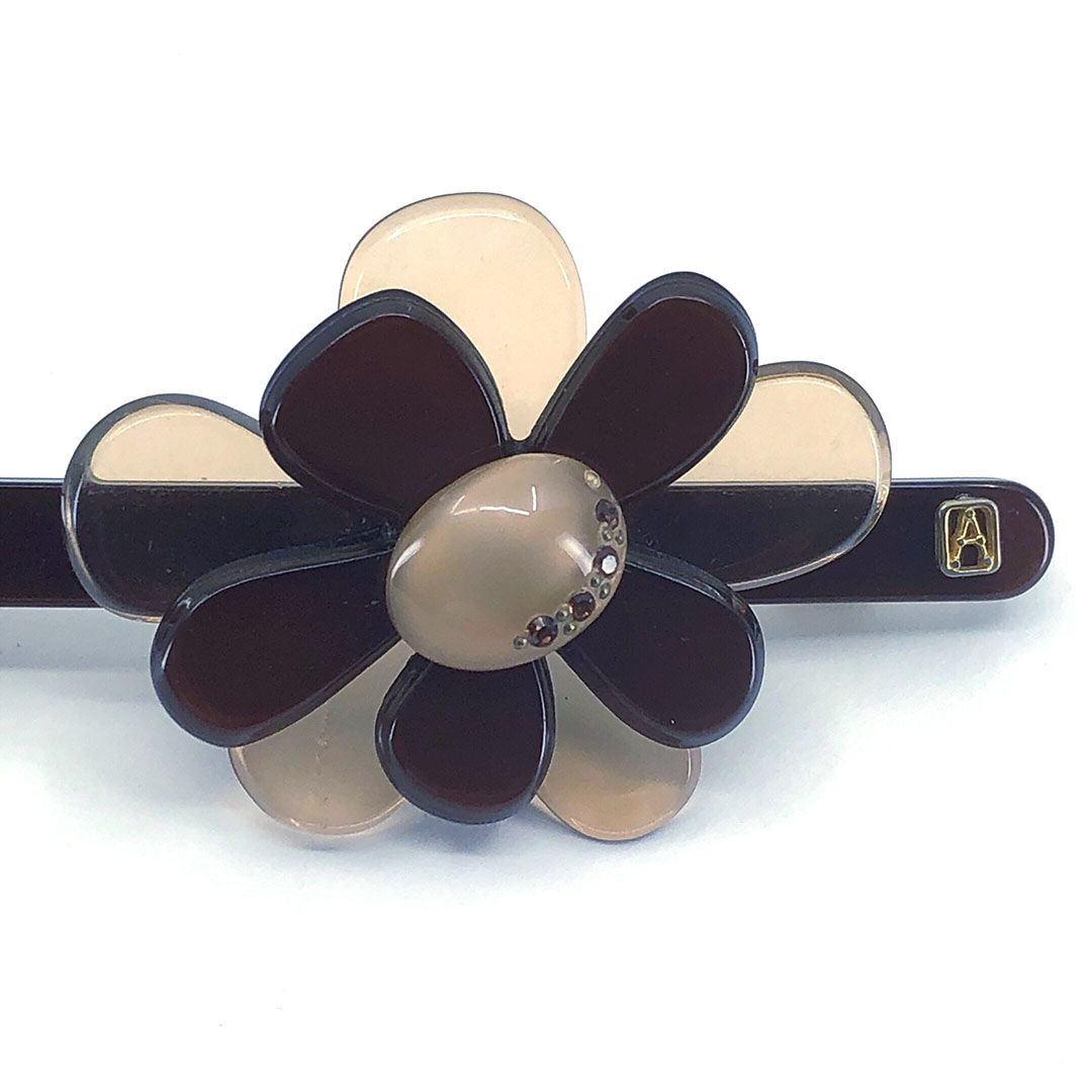 ALEXANDRE DE PARIS アレクサンドルドゥパリ／ヘアアクセサリー バレッタ フラワー 花／カラー ラインストーン／ブラウン ゴールド クリア／AP04