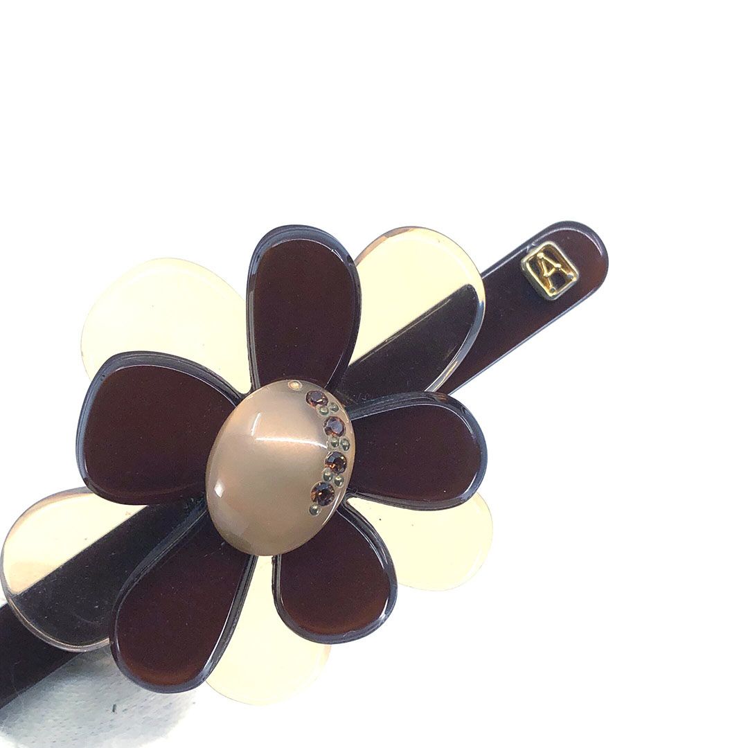 ALEXANDRE DE PARIS アレクサンドルドゥパリ／ヘアアクセサリー バレッタ フラワー 花／カラー ラインストーン／ブラウン ゴールド クリア／AP04