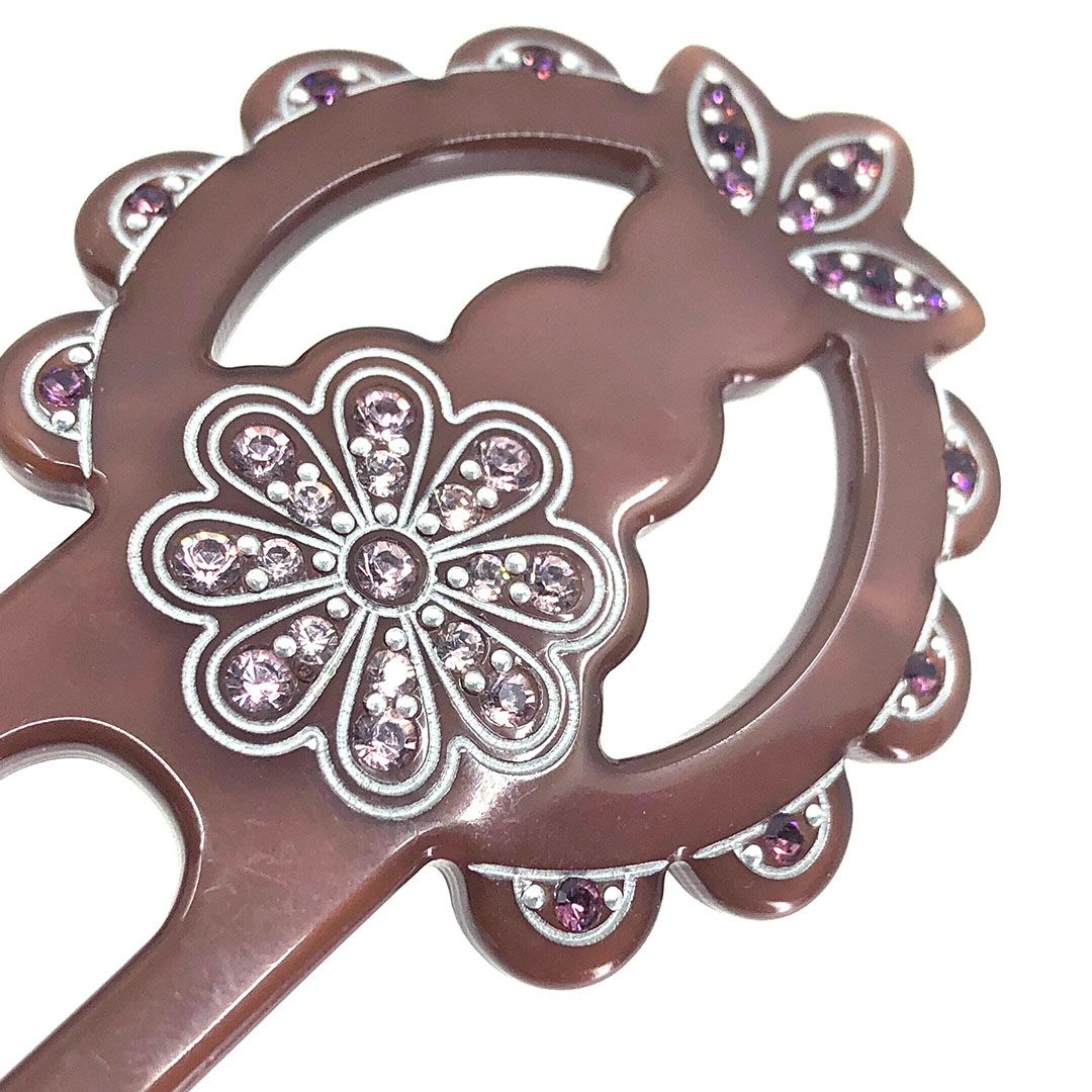 ALEXANDRE DE PARIS アレクサンドルドゥパリ／ヘアアクセサリー ヘアコーム かんざし フラワー 花／カラー ラインストーン／ブラウン パープル／AP05