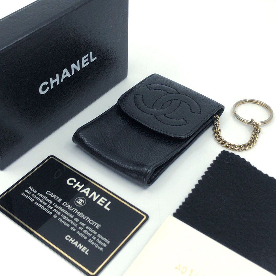 【箱・ギャランティカード付き・シール有り】CHANEL シャネル／キーリング付 シガレットケース キーケース／キャビアスキン／ブラック
