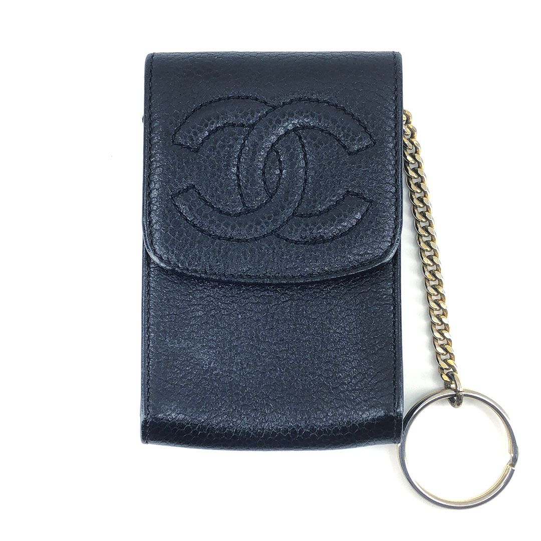 【箱・ギャランティカード付き・シール有り】CHANEL シャネル／キーリング付 シガレットケース キーケース／キャビアスキン／ブラック